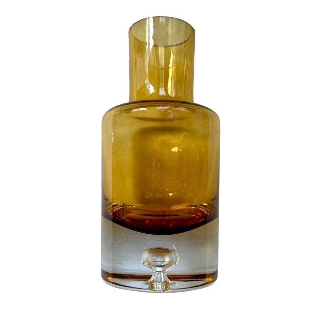 Vintage KROSNO Poland Glass Amber Bubble Crystal Decanter 8" Scandinavian